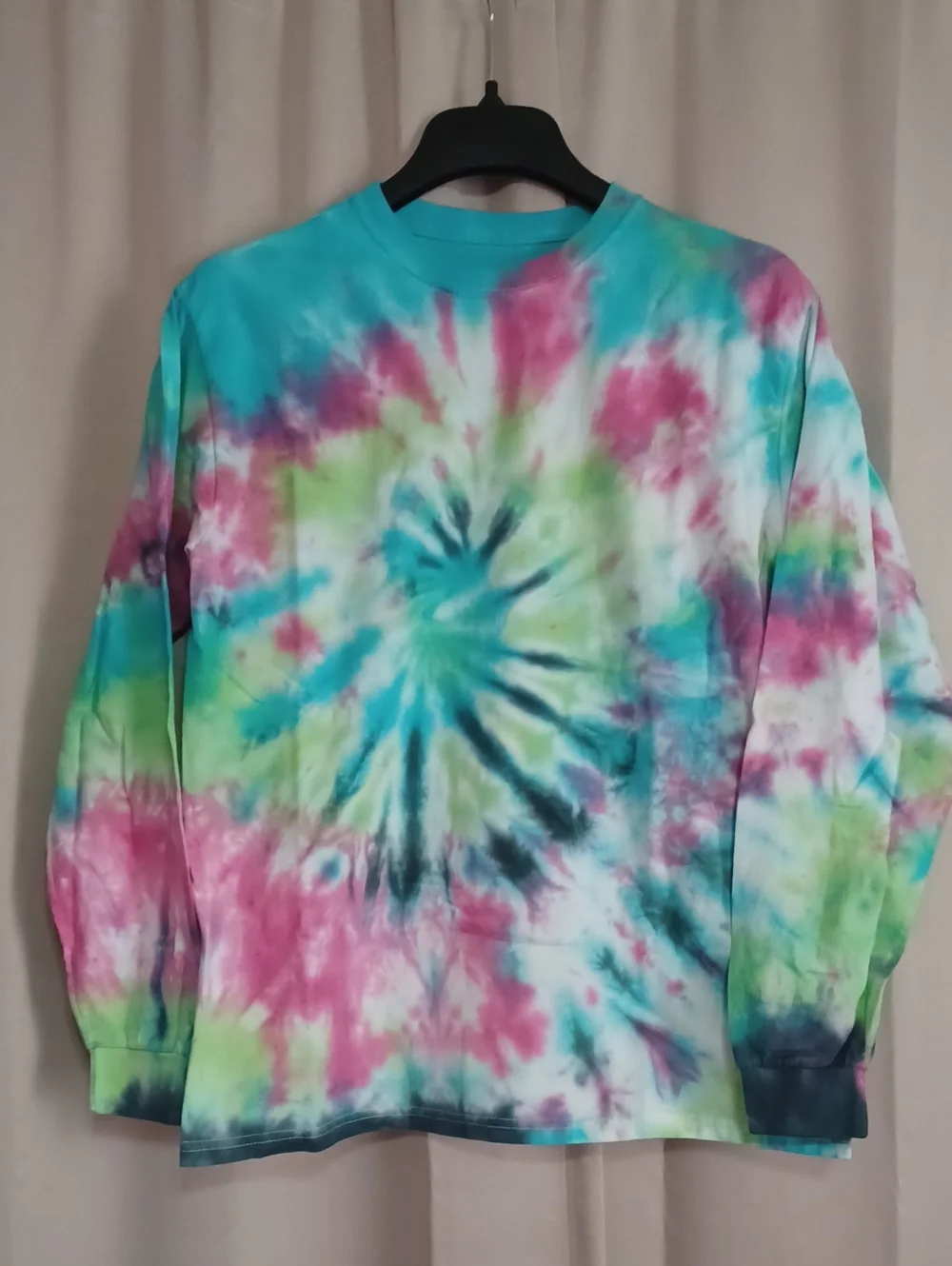 Handmade Custom Long Sleeve Spiral Tie Dye Crewneck Top Youth XL/Unisex Adult XS